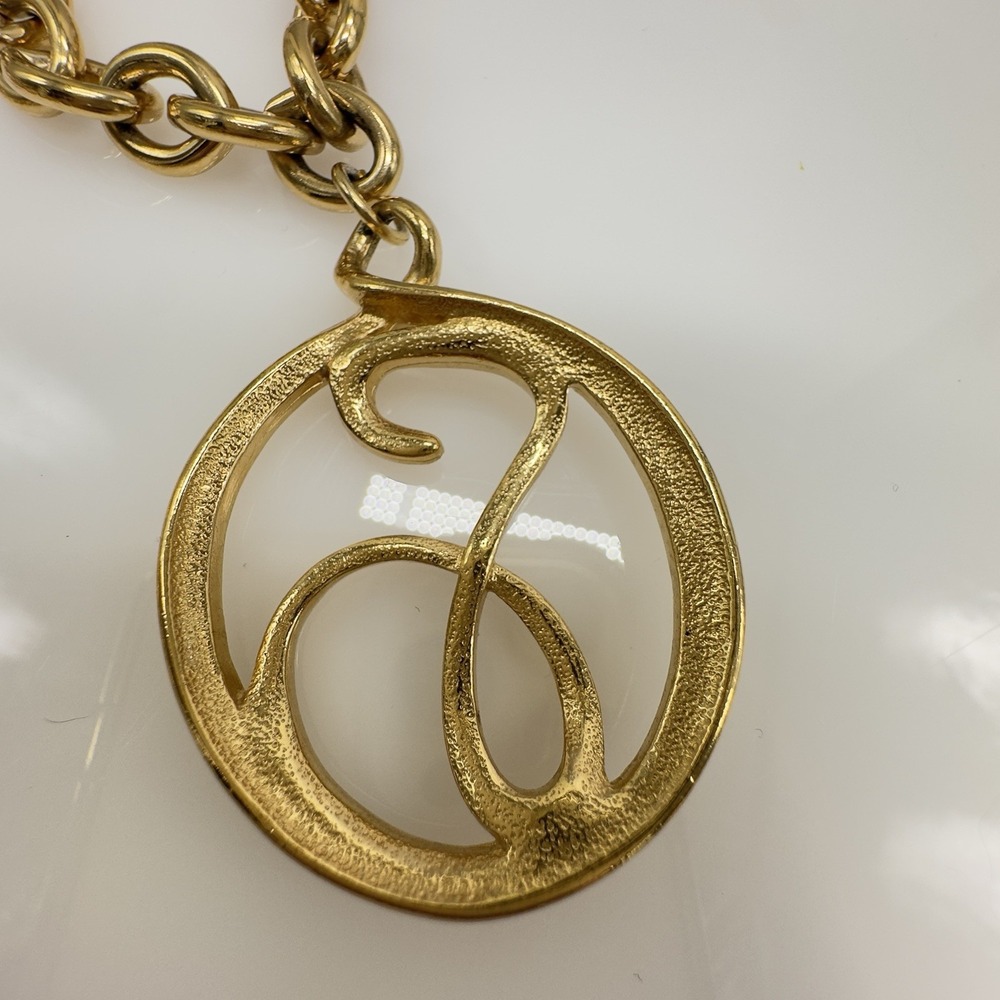 Vintage Givenchy Necklace Long Gold Tone Chain "G" Pendant Runway Modernist 70s - Picture 15 of 16